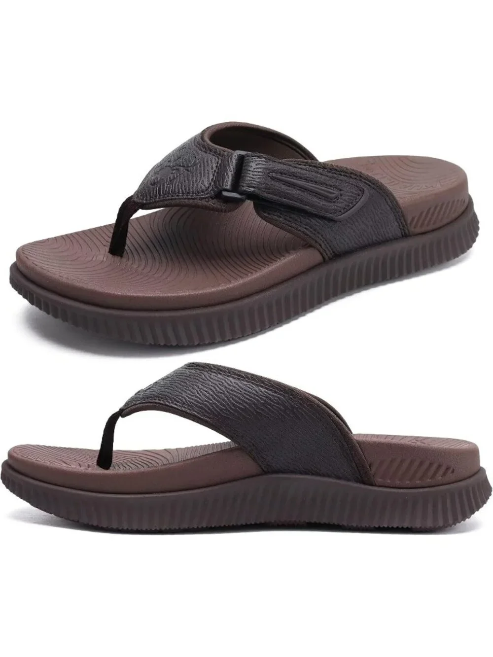 Men's Dark Brown Adjustable Thick Athletic Orthotic Flip Flops Sandal Shoes